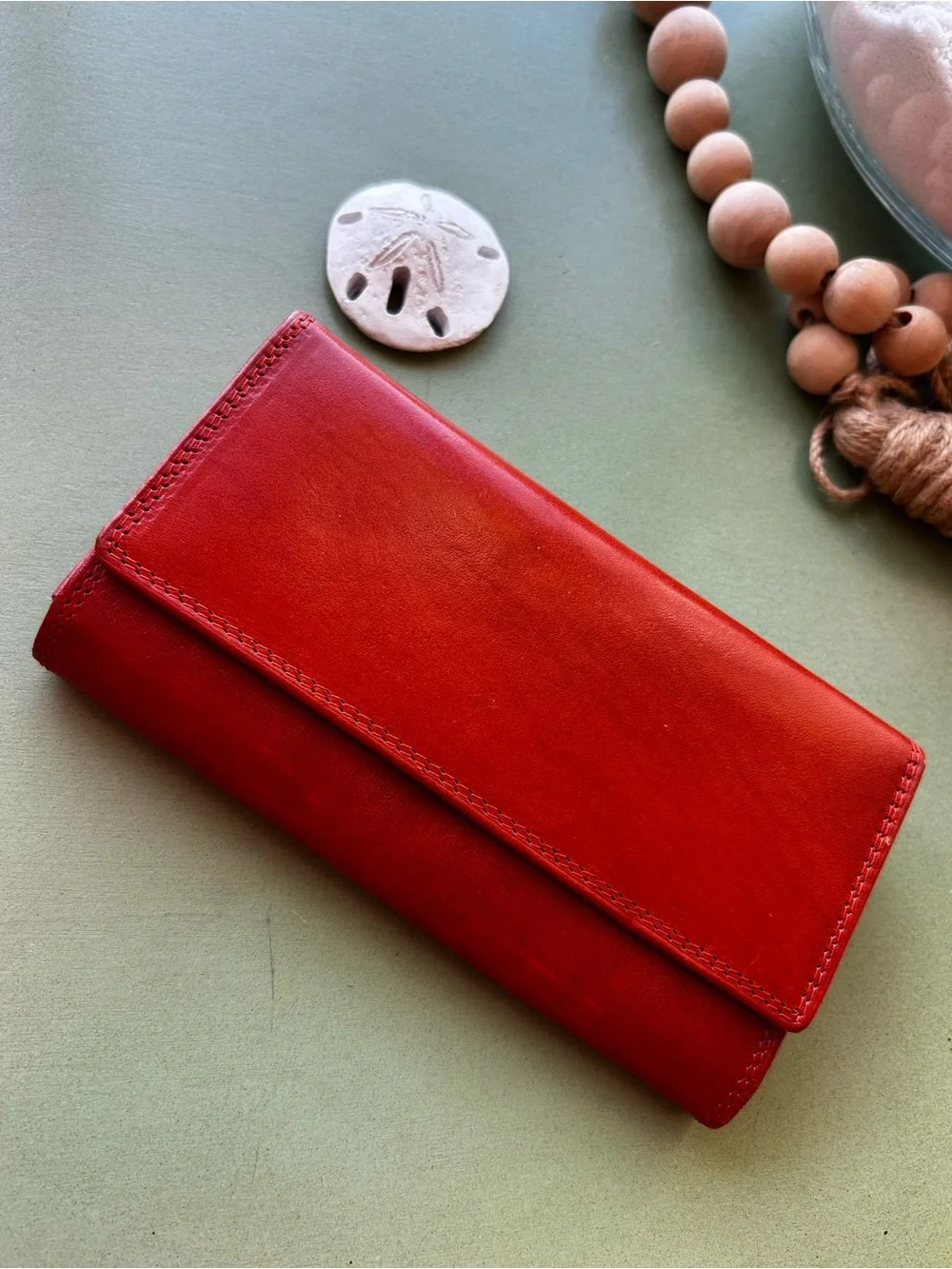 Vera Pelle Firenze Genuine Leather Wallet Red Italian Organizer Made in Italy